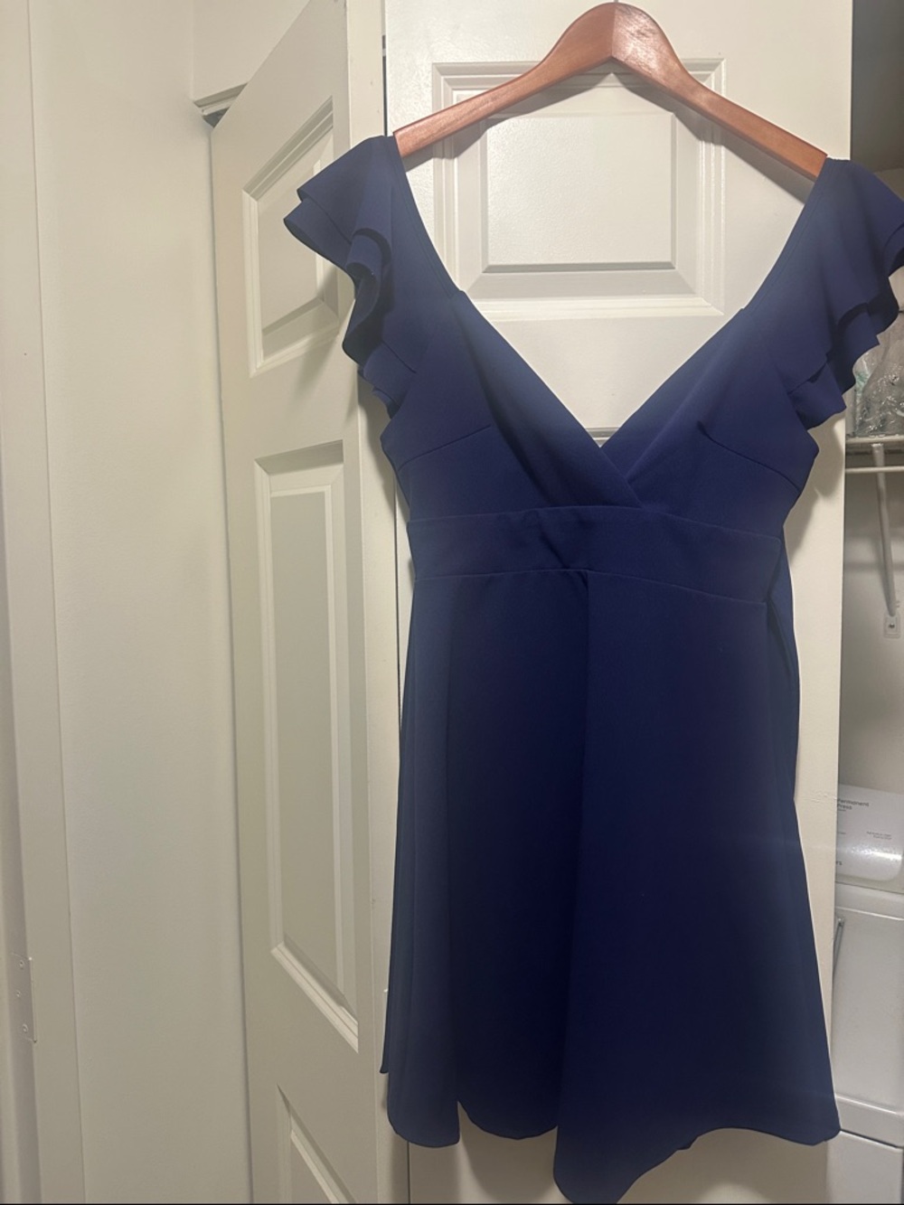 V-Neck Navy Ruffle Sleeve Mini Dress
